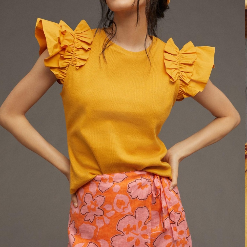 By Anthropologie Woven Ruffle Top